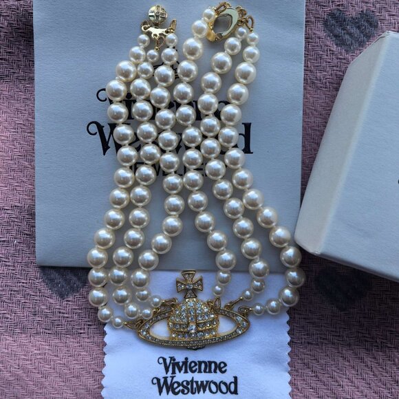 Women's Bas Relief Three-Row Embellished Necklace - Picture 1 of 7